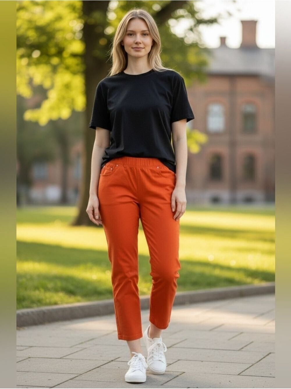 Womens Fall Vibrant Orange Cropped Pants Minimalist Simple Y2k